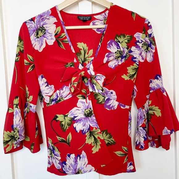 Topshop Felicity Floral Front Tie Blouse - Picture 3 of 12